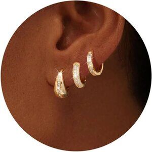 Gold Hoop Earrings for Women, Chunky Stackable Cute Statement 14k Gold Plated